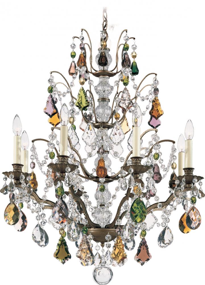 Bordeaux 8 Light 120V Chandelier in Antique Silver with Heritage Handcut Crystal