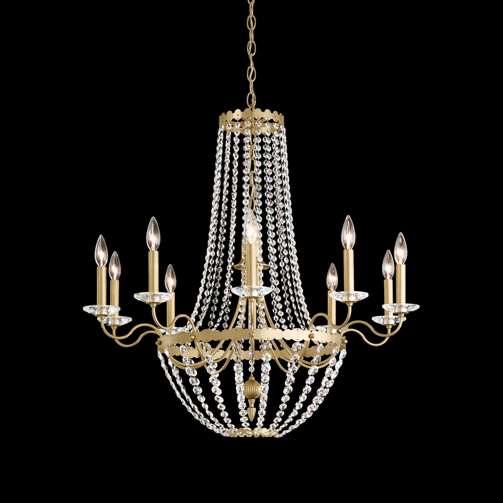 Early American 10 Lights 110V Chandelier in Etruscan Gold with Clear Heritage Crystal