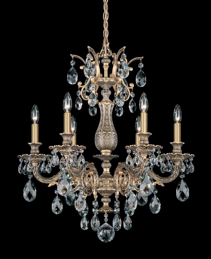 Milano 6 Light 120V Chandelier in Antique Silver with Heritage Handcut Crystal