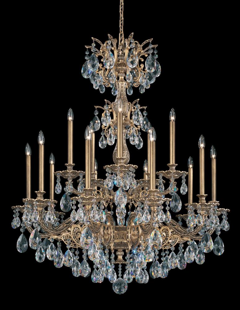 Milano 15 Light 120V Chandelier in Antique Silver with Heritage Handcut Crystal