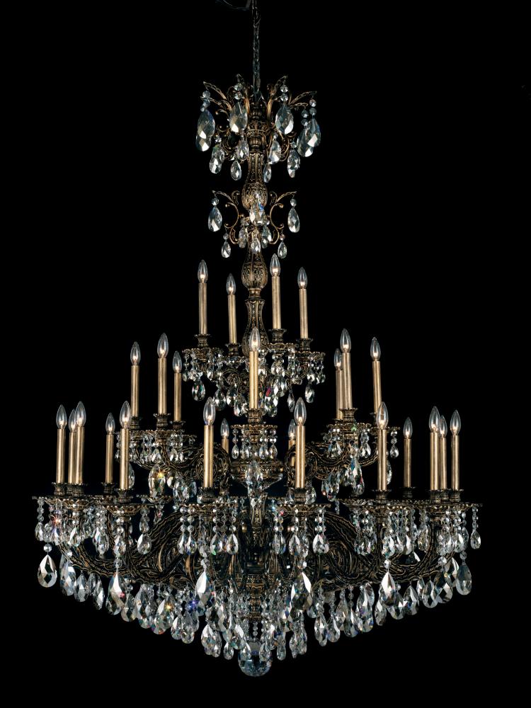 Milano 28 Light 120V Chandelier in Antique Silver with Radiance Crystal