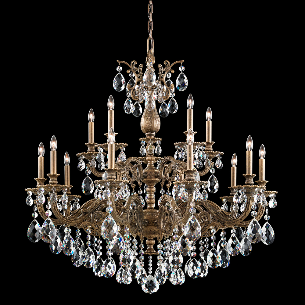 Milano 15 Light 120V Chandelier in Etruscan Gold with Radiance Crystal