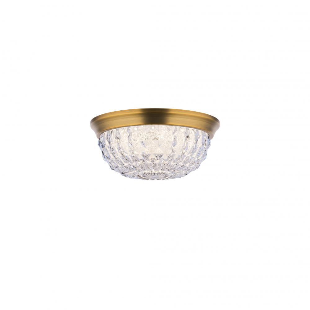 Genoa 9IN LED 3000K/3500K/4000K 120V Flush Mount in Aged Brass with Optic Crystal