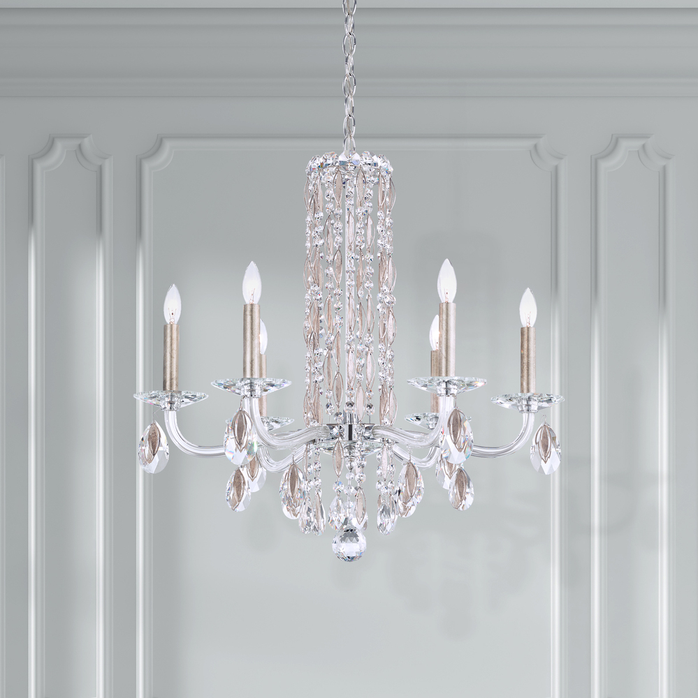 Siena 6 Light 120V Chandelier in Antique Silver with Heritage Handcut Crystal