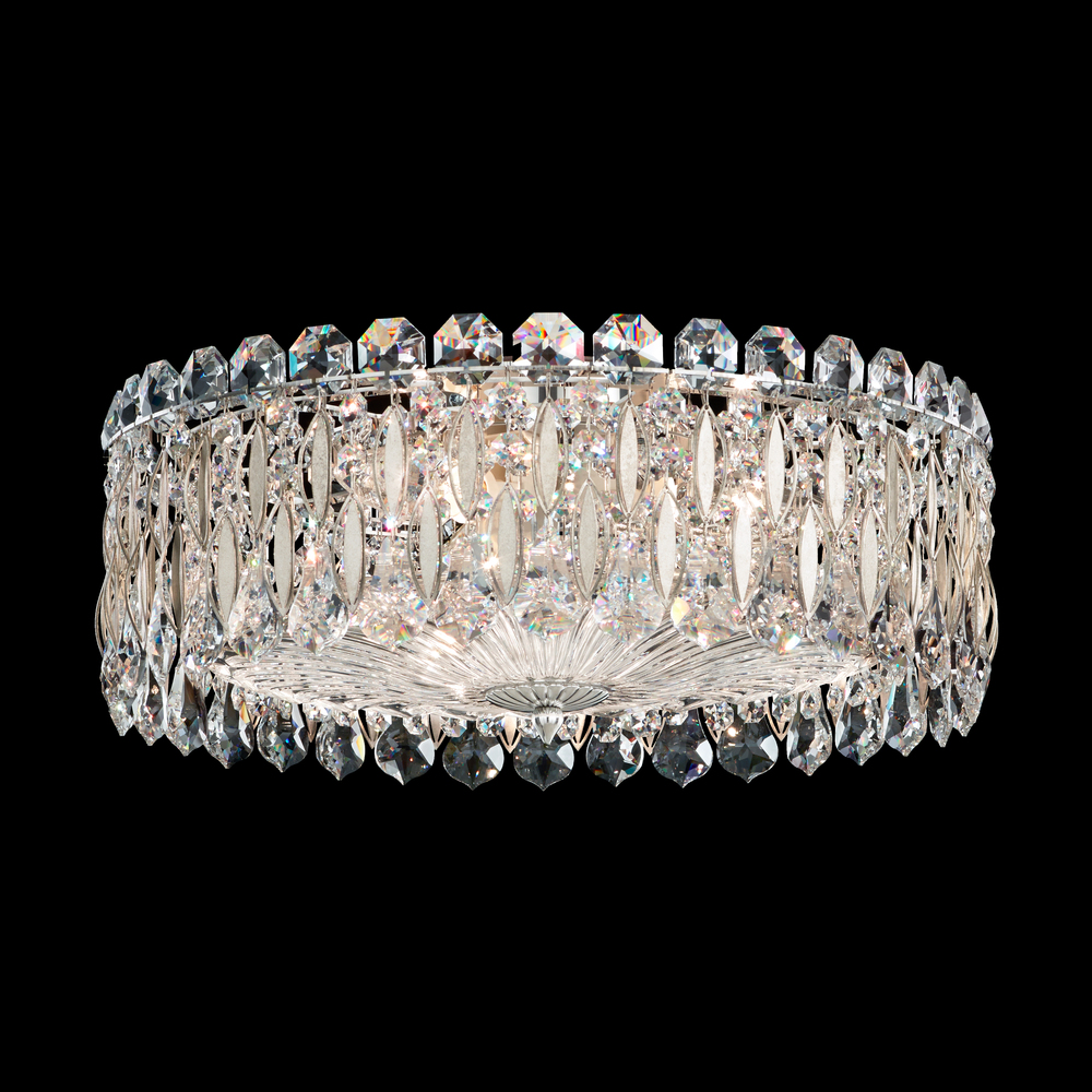 Sarella 3 Light 120V Flush Mount in Antique Silver with Clear Crystals from Swarovski