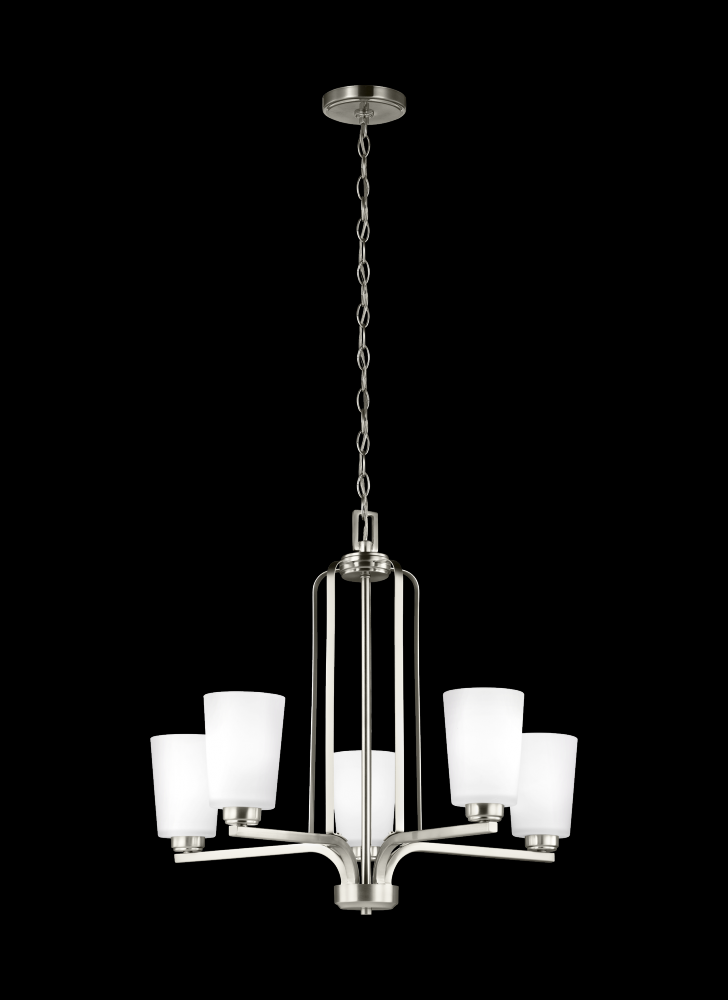 Franport transitional 5-light LED indoor dimmable ceiling chandelier pendant light in brushed nickel