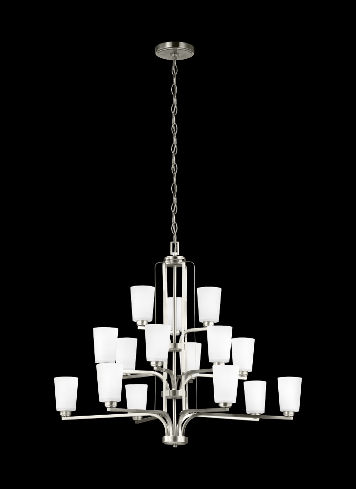 Franport transitional 15-light indoor dimmable ceiling chandelier pendant light in brushed nickel si