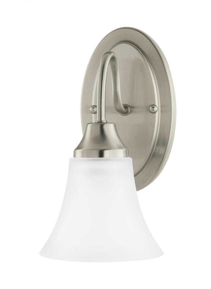 Holman traditional 1-light LED indoor dimmable bath vanity wall sconce in brushed nickel silver fini