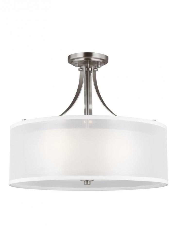 Elmwood Park traditional 3-light LED indoor dimmable ceiling semi-flush mount in brushed nickel silv