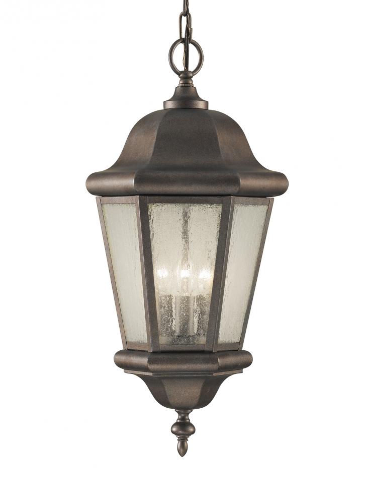 Martinsville traditional 3-light LED outdoor exterior pendant lantern in corinthian bronze finish wi