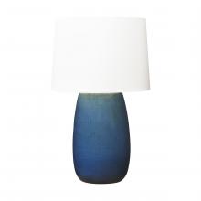 Visual Comfort & Co. Studio Collection BT1081DOC1 - Barbara Barry Roma 1-Light Table Lamp in Deep Ocean Crackle Finish with White Linen Fabric Shade